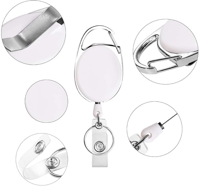 Retractable Badge Holder with Carabiner Reel Clip and Key Ring for ID Card Key Keychain Holders White 10 Pieces