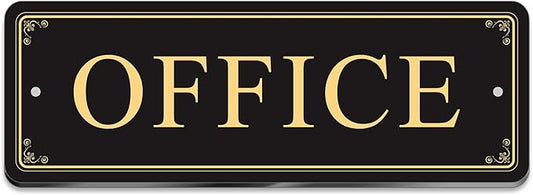 ASAVI “OFFICE” Acrylic Door Sign – Waterproof & Fade-Resistant Office Label with Strong Adhesive + Pre-Drilled Holes (8.7"x3") | Ideal for Doors and Walls in Offices, Lobbies, and Workspaces (Black gold)