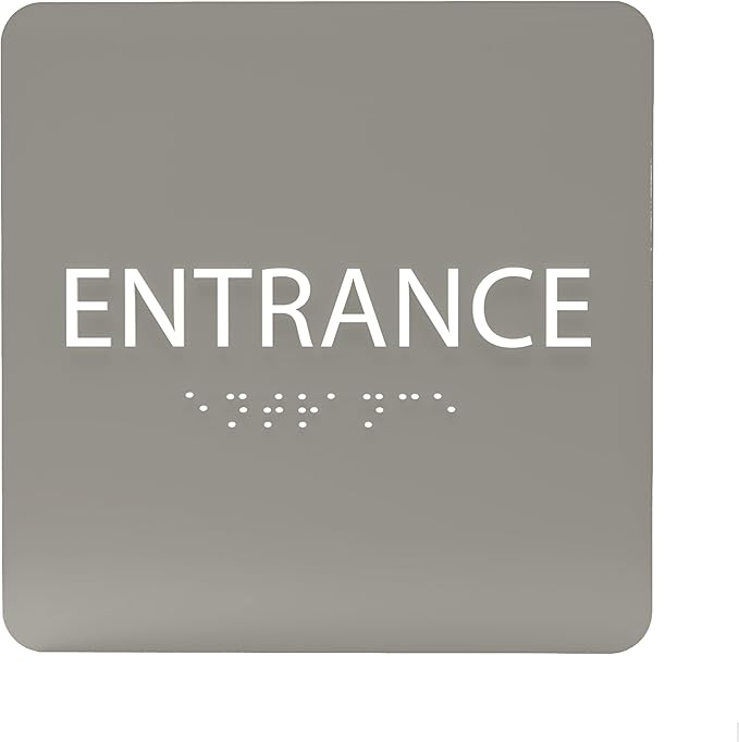 ADA CENTRAL SIGNS - 6" X6" Entrance Sign - ADA Compliant Tactile Graphics Grade 2 Braille Text Acrylic Wall Sign - Entry, Way in, Access Signs for Office, Hotel, Schools, Apartment, and Restaurants