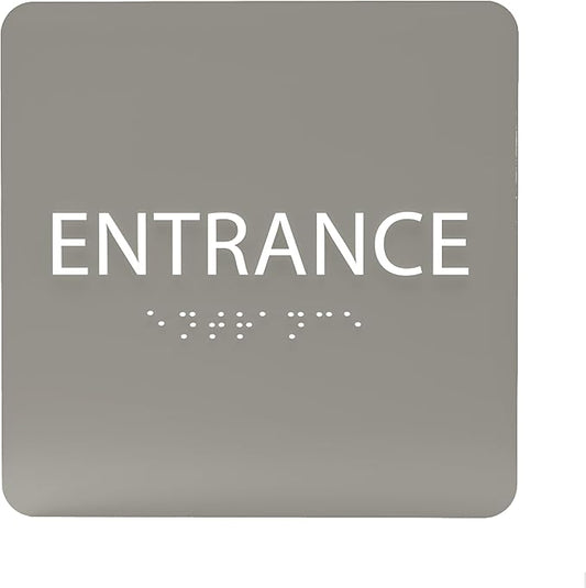 ADA CENTRAL SIGNS - 6" X6" Entrance Sign - ADA Compliant Tactile Graphics Grade 2 Braille Text Acrylic Wall Sign - Entry, Way in, Access Signs for Office, Hotel, Schools, Apartment, and Restaurants