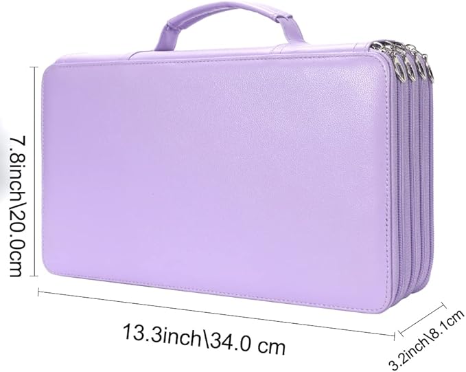 Vomgomfom Deluxe PU Leather Pencil Case - Large Capacity Holder with Zipper Closure for 300 Colored Pencils or 200 Gel Pens, Artist Organizer (Purple)