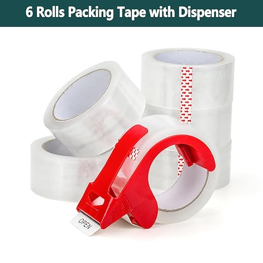 AUSTARK 6 Rolls Clear Packing Tape with Dispenser, 2.7 mil, 1.88 inch x 60 Yards Per Roll, Shipping Tape for Packaging Sealing Moving