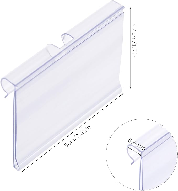 Meetory 50 PCS Clear Plastic Label Holders for Wire Shelf Retail Price Label, Basket Bin Labels Clip On, Labels for Storage Bins, Merchandise Sign Display Holder for Supermarket,Label Papers Included