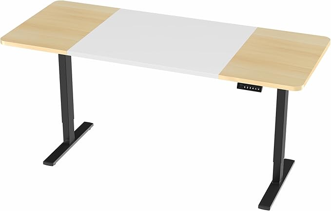 VIVO Electric 71 x 30 in Standing Desk, Memory Height Adjustment, 1B Series, Holds 220 lbs, White and Light Wood Top, Black Frame, DESK-KIT-1B7WC