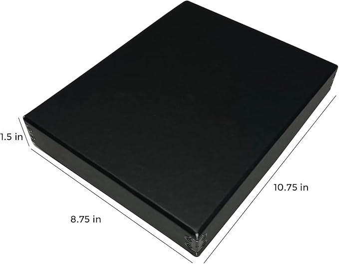 Lineco Museum Archival Storage Box, 8.75x10.75x1.5 in. Drop Front Design. Acid-Free with Metal Edge. Organize Photos, Pictures, Prints, Documents, Crafts, DIY. Black, 1 Pack
