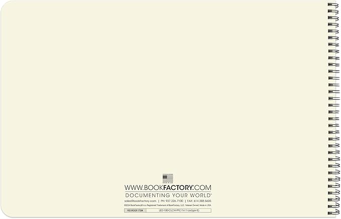 BookFactory Accounting Ledger Notebook/Large 8 Column Accounting Ledger Columnar (Eight Columns) Log Book - 17'' x 11'', 100 Pages, Wire-O Landscape Format (Made in USA)