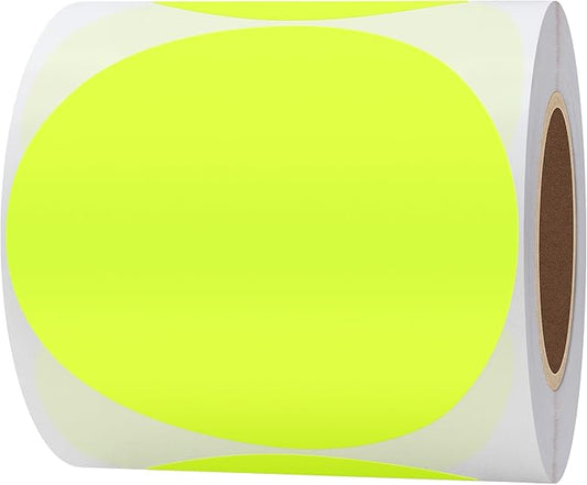 Hybsk Round Color Coding Circle Dots Labels Warehouse Inventory Organizer Stickers (4 inch, Fluorescent Yellow)