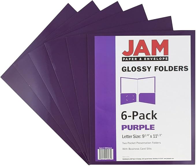 JAM PAPER Laminated Two Pocket Glossy School Folders - Letter Size - High Gloss Purple - Bulk 25/Pack