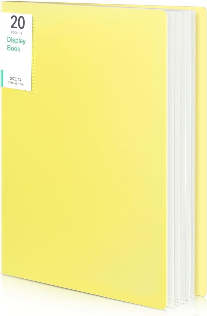 Phyxin Portfolio Binder, 20-Pocket Portfolio Folder 8.5" x 11", Displaying 40 Page Binder with Plastic Sleeves, Plastic Folders for Women & Men, Students, Teachers, Yellow
