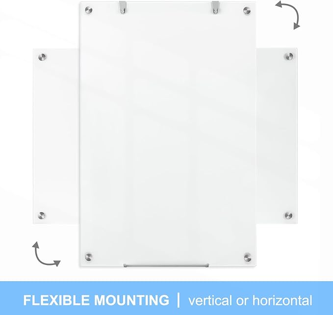 36 x 24 Inches Glass Whiteboard, Magnetic Glass Dry Erase Board for Wall, 3' x 2' Brilliance White Board for Office, Home, School