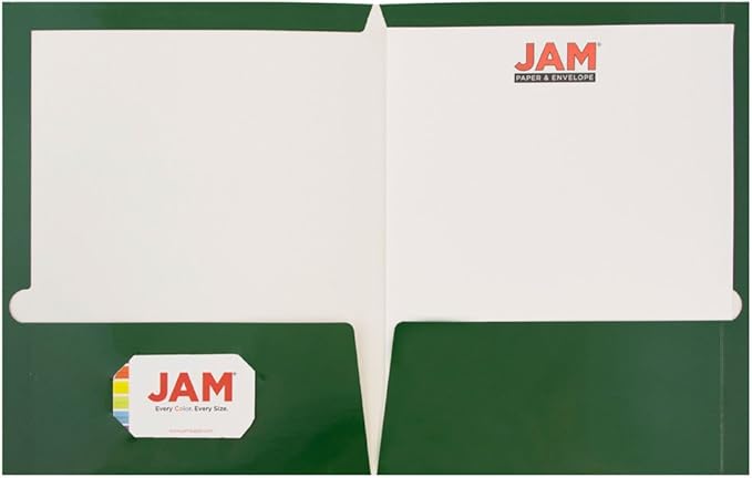 JAM PAPER Laminated Two Pocket Glossy School Folders - Letter Size - High Gloss Green - Bulk 100/Box