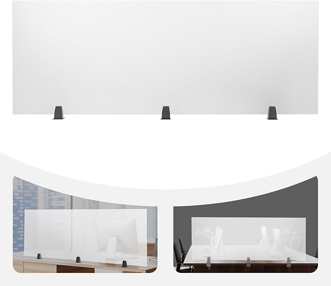 KONKENIE Acrylic Office Privacy Partition Indoor Desk Divider Guard Rectangle Desktop Privacy Panel Privacy Shield Screen for Classroom Office Reception Station Bakery Translucent (60x22x2”,1PCS)