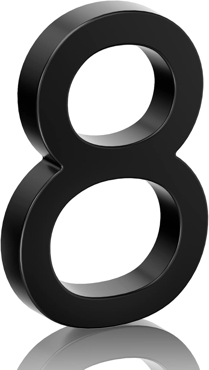 6" Floating Stainless Steel Address House Number, Modern Metal Anti-Rust House Numbers with Nail Kits for Door Garden Mailbox Decor Visibility Signage (8)
