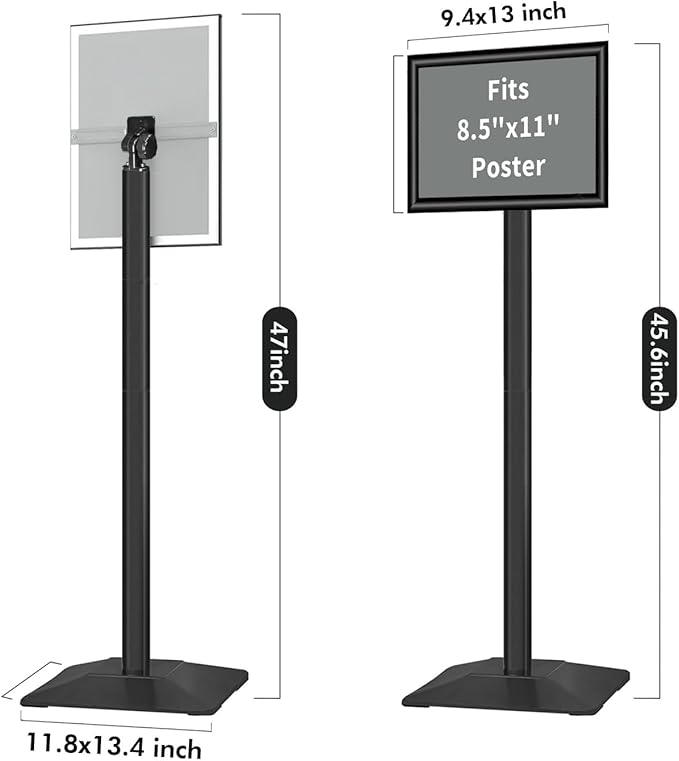 INNOVSIGN Heavy Duty Adjustable Pedestal Poster Sign Stand, 8.5x11 Aluminum Open Floor Standing Sign Holder for Vertical and Horizontal View Display (8.5x11,Black)