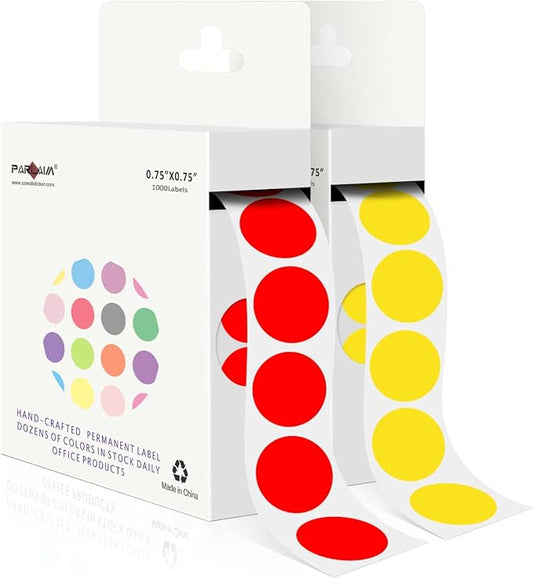 PARLAIM 2 Rolls 2000PCS 3/4" Round Circle Color-Code Dot Stickers,2 Color Style Colorful Coding Label Sticker for Home Office Classroom(Red+Yellow)