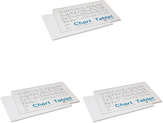 Pacon 74620 Chart Tablets w/Cursive Cover, Ruled, 24 x 16, White, 25 Sheets (Pack of 3)