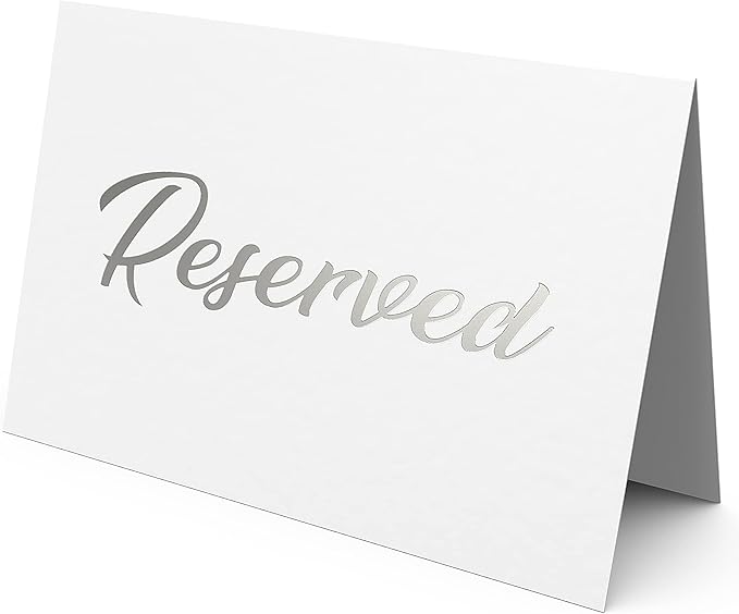 10 Pack Silver Reserved Table Signs for Wedding 3x4 Cardstock Reserved Seating Signs Double Sided Table Tent Reservation Card for Restaurant Receptions Celebrations Party - White with Silver Letters