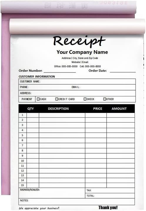 Custom Carbonless Sales Invoice Form Books for Small Business, Personalized NCR 2-Part Receipt Book with Carbon Copies, Cover Add Company Name, Address and Number Printed