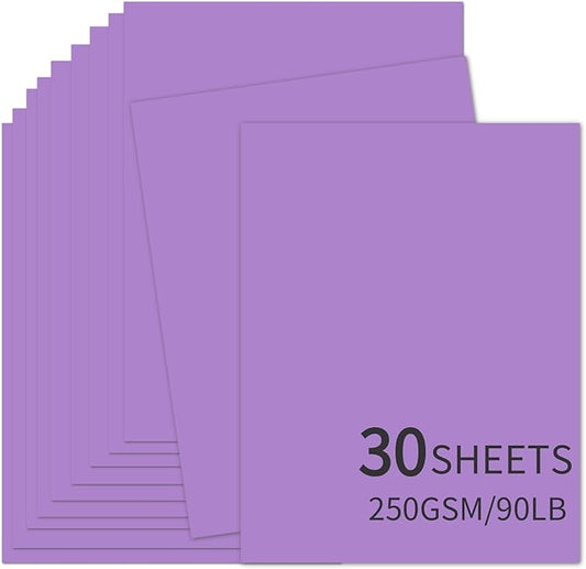 30 Sheets Purple Cardstock 8.5'' x 11'', 250gsm/90lb Heavyweight Cover Cardstock Paper, Thick and Smooth Card Stock Perfect for Invitations, Menus, Crafts, DIY Cards, Arts and Crafts (Purple)