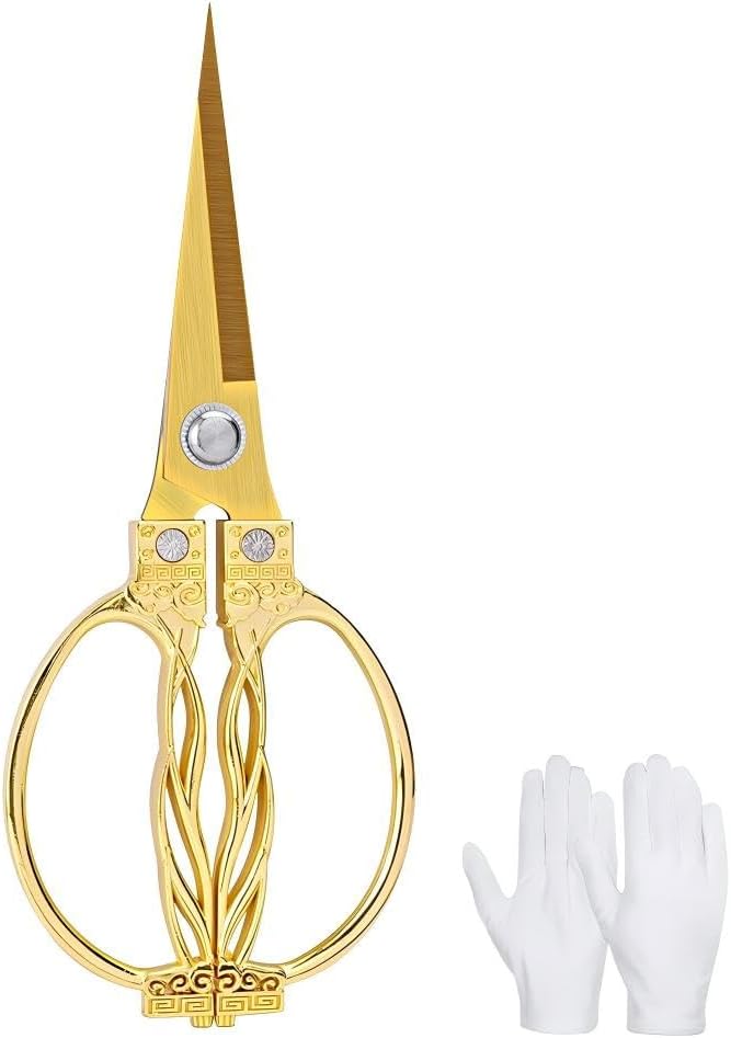 Large Ribbon Cutting Scissors,Heavy duty gold stainless steel scissors,With scissors and a pair of white gloves,Suitable for Ribbon-Cutting,Office,Home,and Crafts, Right/Left Handed (9.06 inches)
