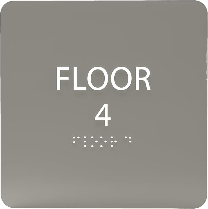 Clean Grey ADA Floor 4 Sign with Braille – Made from Durable Acrylic and Ready to Mount