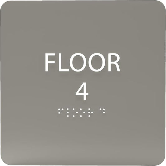 Clean Grey ADA Floor 4 Sign with Braille – Made from Durable Acrylic and Ready to Mount