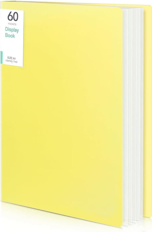 Phyxin Portfolio Binder, 60-Pocket Portfolio Folder 8.5" x 11", Displaying 120 Page Binder with Plastic Sleeves, Plastic Folders for Women & Men, Students, Teachers, Yellow