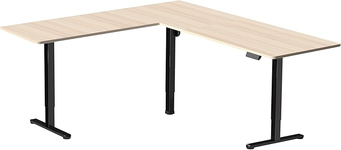 VIVO Electric Corner 84 x 63 inch L-Shaped Standing Desk, Memory Height Adjustment, Light Wood Top Black Frame, DESK-E3CTBC-84