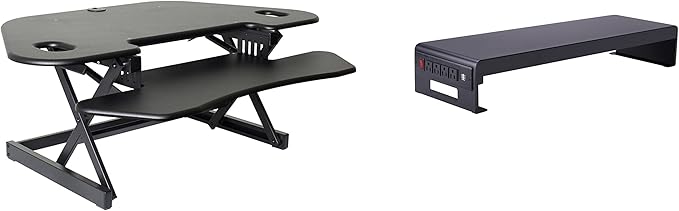 Rocelco 46" Height Adjustable Corner Standing Desk Converter with Dual Monitor Stand Bundle - Quick Sit Stand Up Computer Workstation Riser - Extra Large Keyboard Tray - Black (R CADRB-46-DMS)