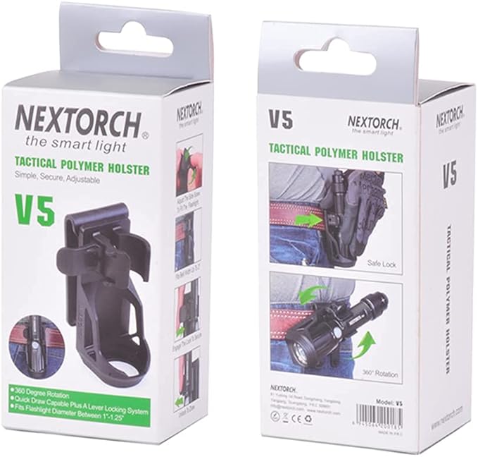 Nextorch V5 Tactical Flashlight Holster with Lever Side Lock System Only for 1"-1.25" Diameter Flashlight （Holster Head Diameter 0.78"-1.18" Bottom Diameter 1.18")