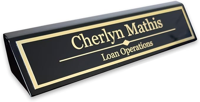 Custom Desk Wedge Name Plate - Personalized Titles and Styles (2x10 Inch, Black Piano Finish w/Name Plate)