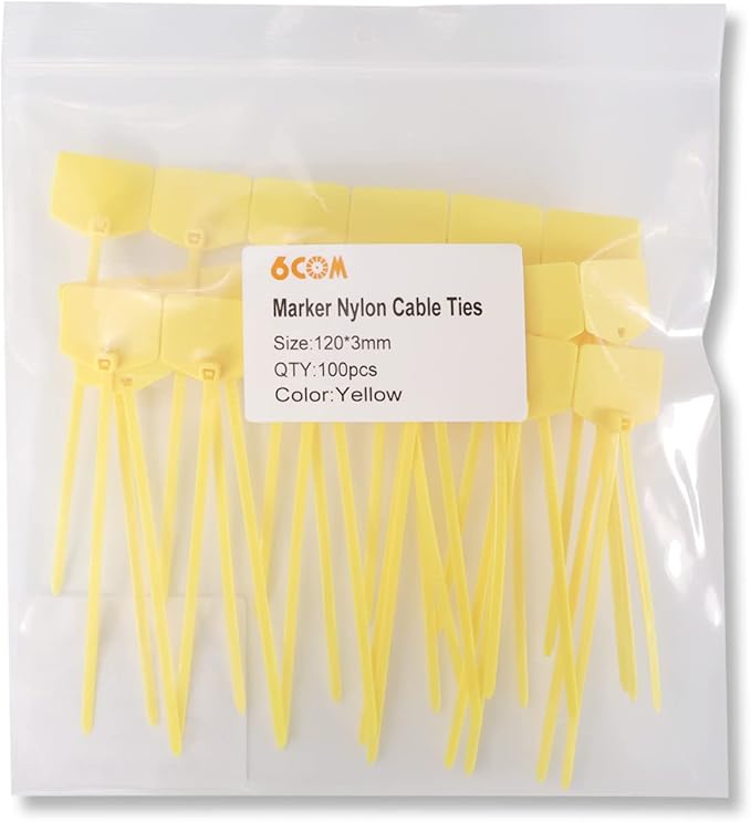Waterproof Shipping Tags, Nylon Writable Marker Ties Luggage Identification Tags - 100pcs (Yellow)