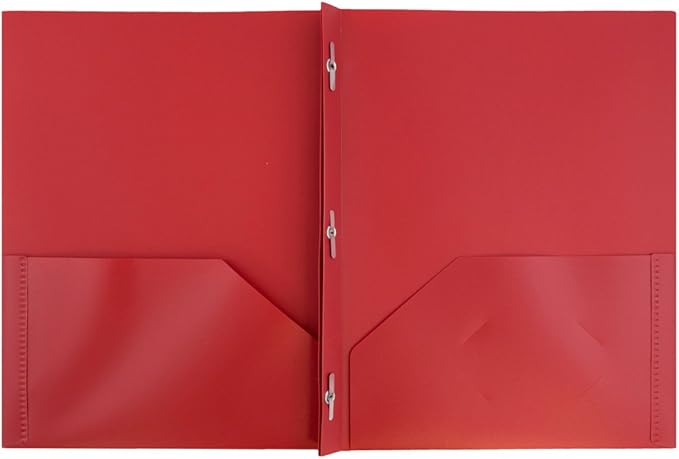 JAM PAPER Plastic Color POP Folders - 2 Pocket Durable Folders with Metal Prongs Fastener Clasps - Red - Bulk 96/Pack