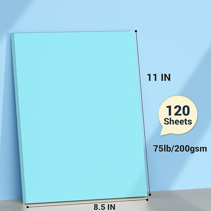 Cardstock 8.5 x 11, Thick Printer Paper 75 lb/200 gsm, 120 Sheets Card Stock Blue, Heavy Card stock, Art CardStock Paper for Invitations, Diy Cards, Business Cards, Menus, Crafts, Drawing etc