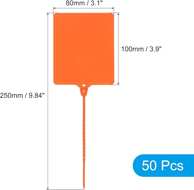 MECCANIXITY Plastic Seals Shipping Tags, for Basket Labels Cable Labels Tags Product Identification Tags, Logistics Marking, Outdoor Tagging, 3.1x3.9 Inch Orange 50Packs
