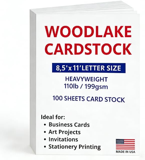 White Cardstock Printer Paper 8.5 x 11 – 100 Sheets, 110LB/199 GSM Heavyweight Thick Card Stock, For Business Cards, Invitations, Scrapbooking & Art Projects – Copy‑Paper Compatible, Made in USA