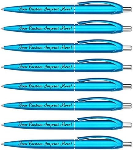 Express Pencils Personalized Ballpoint Pens - Retro -Retractable Click action - Custom - Black writing - Printed Name pens - Imprinted w/Your Logo/Message - Personalization - 12 Pens/Box (Light Blue)