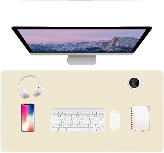 PU Leather Desk Pad Protector Gaming Mouse Pad Non Slip Desk Mat for Keyboard and Mouse Waterproof Desk Writing Pad for Office and Home Desk Accessories(Beige, 31.5 * 15.7)