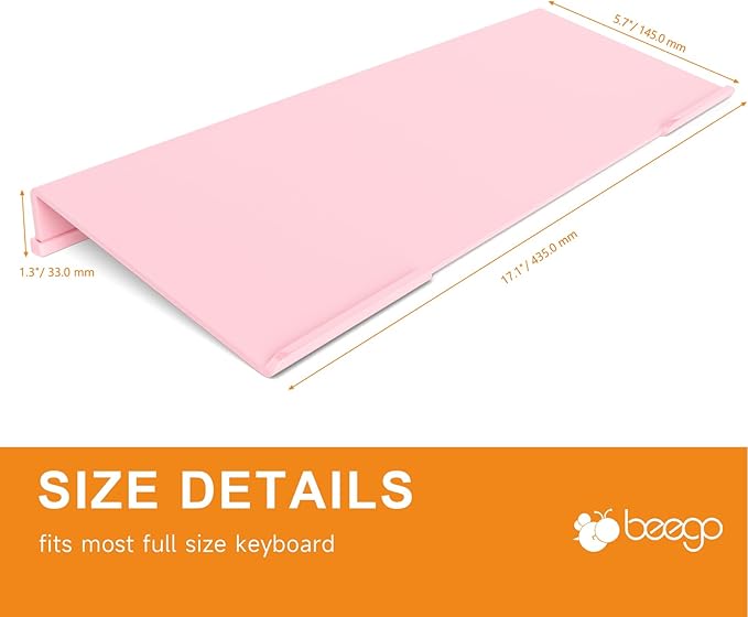 BEEGO Ergonomic Computer Keyboard Stand - Pink Acrylic Keyboard Riser Tilted Keyboard Holder Keyboard Tray with Pink Non-Slip Strip for Easy Typing at Home School Office Desk Accessories