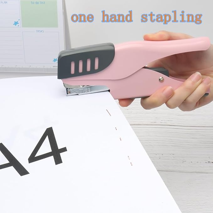XiowDow Pink Stapler Cute Plier Staplers for Desk Hand Held Desktop Stapler Effortless Heavy Duty Staplers for Standard Staples School Office Supplies Paper Folder