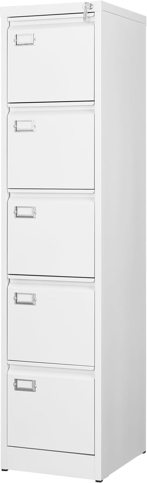 BYNSOE 5 Drawer File Cabinet with Lock Metal Vertical File Cabinet Office Home Vertical File Cabinet for A4 Legal/Letter Size Narrow File Cabinet Locked,Assembly Required (White, 5 Drawers-Vertical)