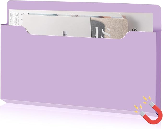 Magnetic Pocket File Holder Large File Folder Organizer Paper Mail Letters Holder Wall Hanging Office Supplies for Refrigerator Whiteboard Cabinets(13.8 x 8.3 Inch,Horizontal,Purple)
