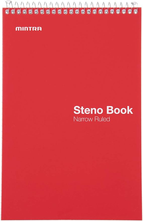 Mintra Office Steno Books - (Primary Colors, 4 Pads/Pack, Narrow Ruled), 6inx9in, 70 Sheets, Notebook for writing notes in school, university, college, work, office