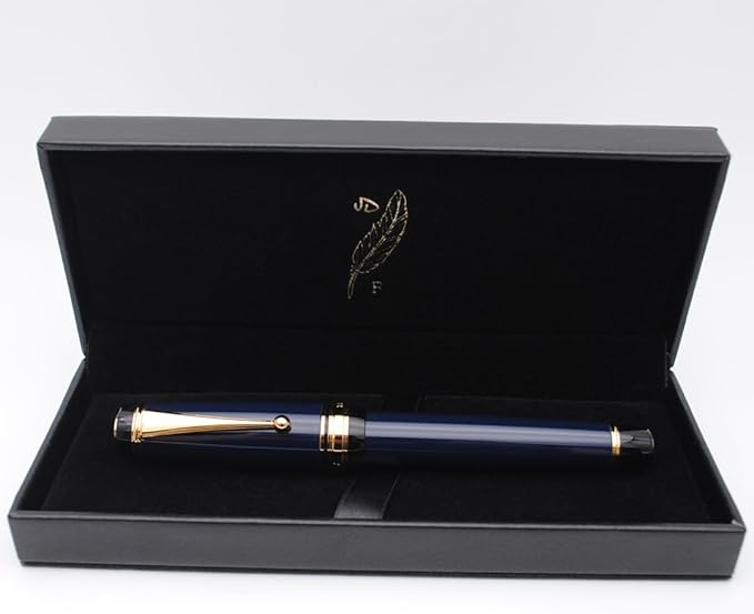 xixixiaozhu Metal Big Fountain Pen Set Medium Nib 0.7mm, Includes Ink Refill Converter, 5 Ink Cartridges & Gift Box (Medium Nib 0.7mm, Dark Blue)