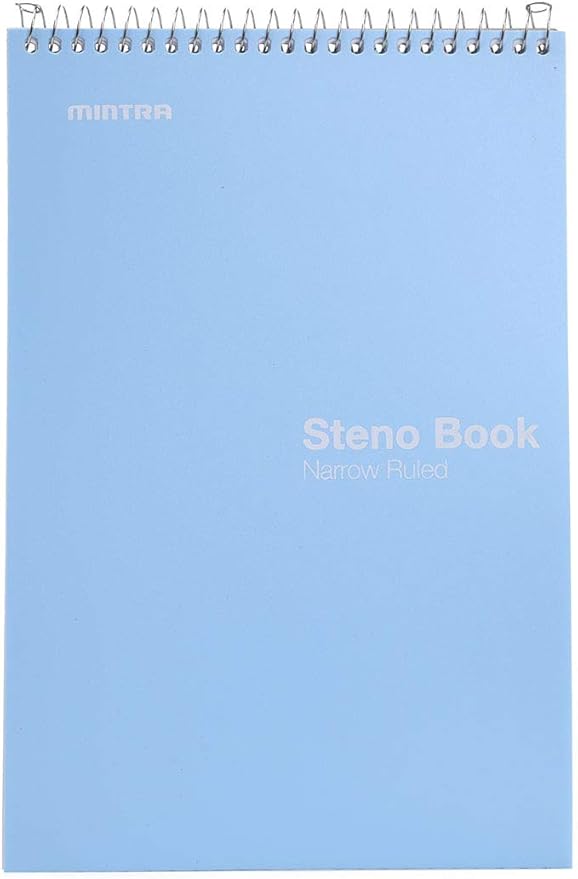 Mintra Office Steno Books (Poly Steno 8pk (Arctic Ice, Green Olive, Charcoal), Narrow Ruled) - Poly Cover, 6" x 9", 100 sheets for Writing Notes for school, office, work, 6x9 steno notepad, top bound spiral (8 PACK)