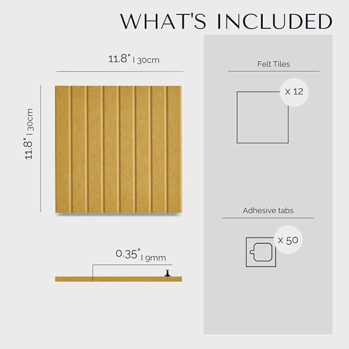 VIVELDA Large Bulletin Board 48"x36" - Office Wall Organizer to Replace your Old Cork Boards for Walls for Office Decor -12-pack Felt Wall Panels to Use in Home Office Decor, Classroom Decor (Mustard)