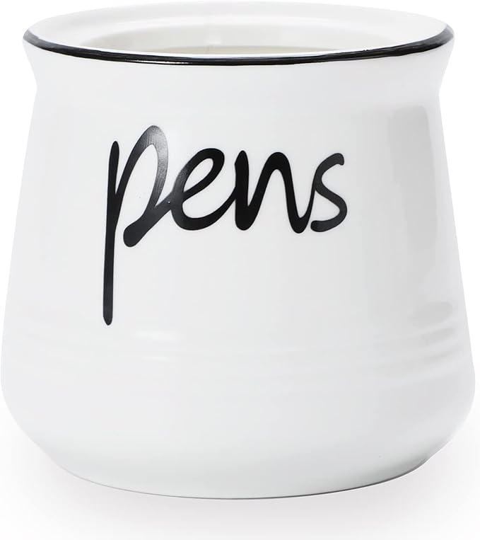 ONTUBE Porcelain Pens Holder Stand,Ceramic Pencils Holder (White)