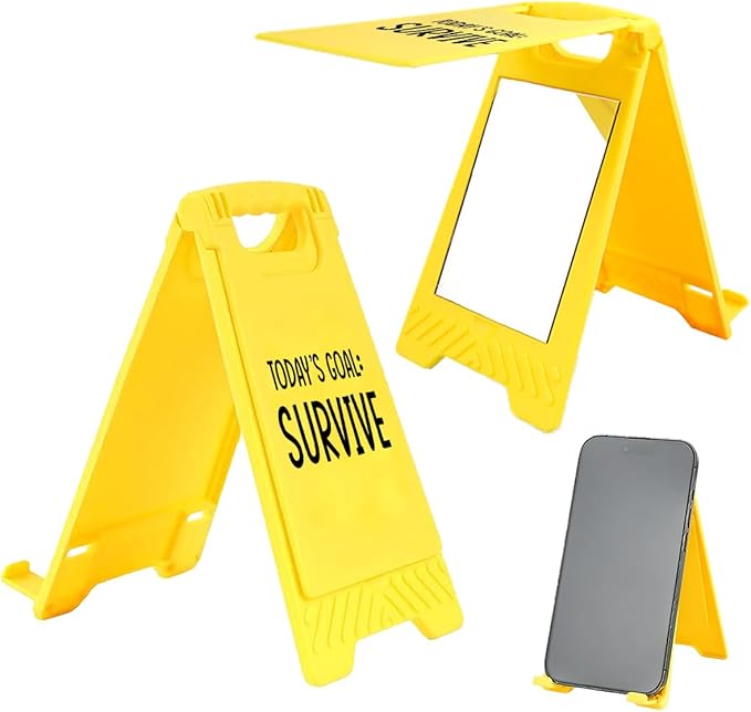Funny Office Desk Accessories,Motivational Affirmations Office Cubicle Decor,Phone Holder Mirror Acrylic Table Signs,Library Desk Decor for Women Men Boss Lady Coworker Coordinator Leader (Survive)