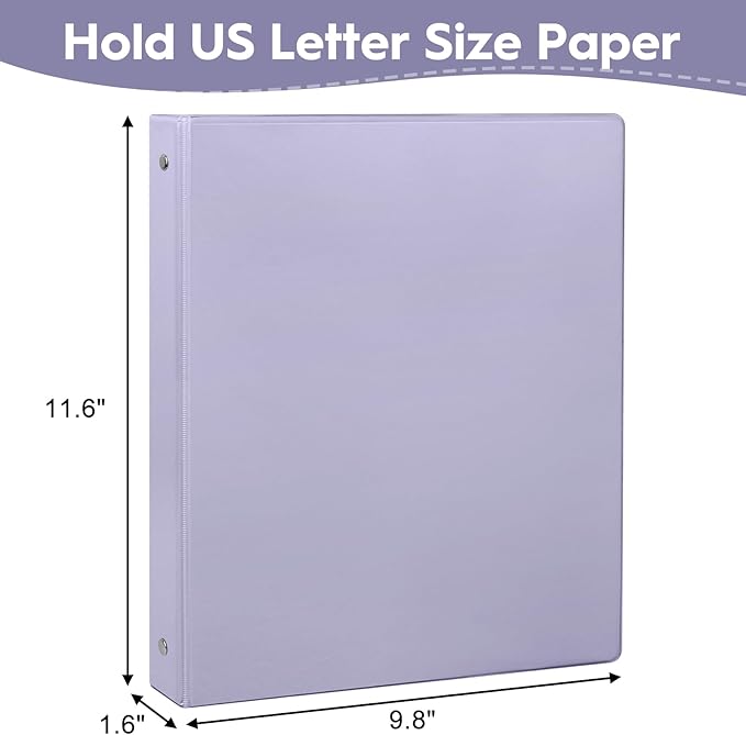 CIXILDTS 1-Inch Binders, Standard 3 Ring Binder Fit Letter Size Paper, Presentation Round Ring Binders, 6-Pack, Purple