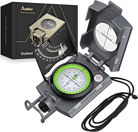 Anbte Compass Hiking Survival, IP65 Waterproof Metal Compass with Sighting Clinometer and Carry Bag, Multifunctional, Professional, for Camping Hunting Hiking Navigation